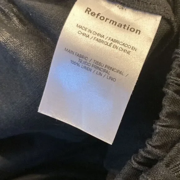 Reformation Mateo Pant 100% Linen Black Multi Cargo Pocket Wide Leg Trousers Sm